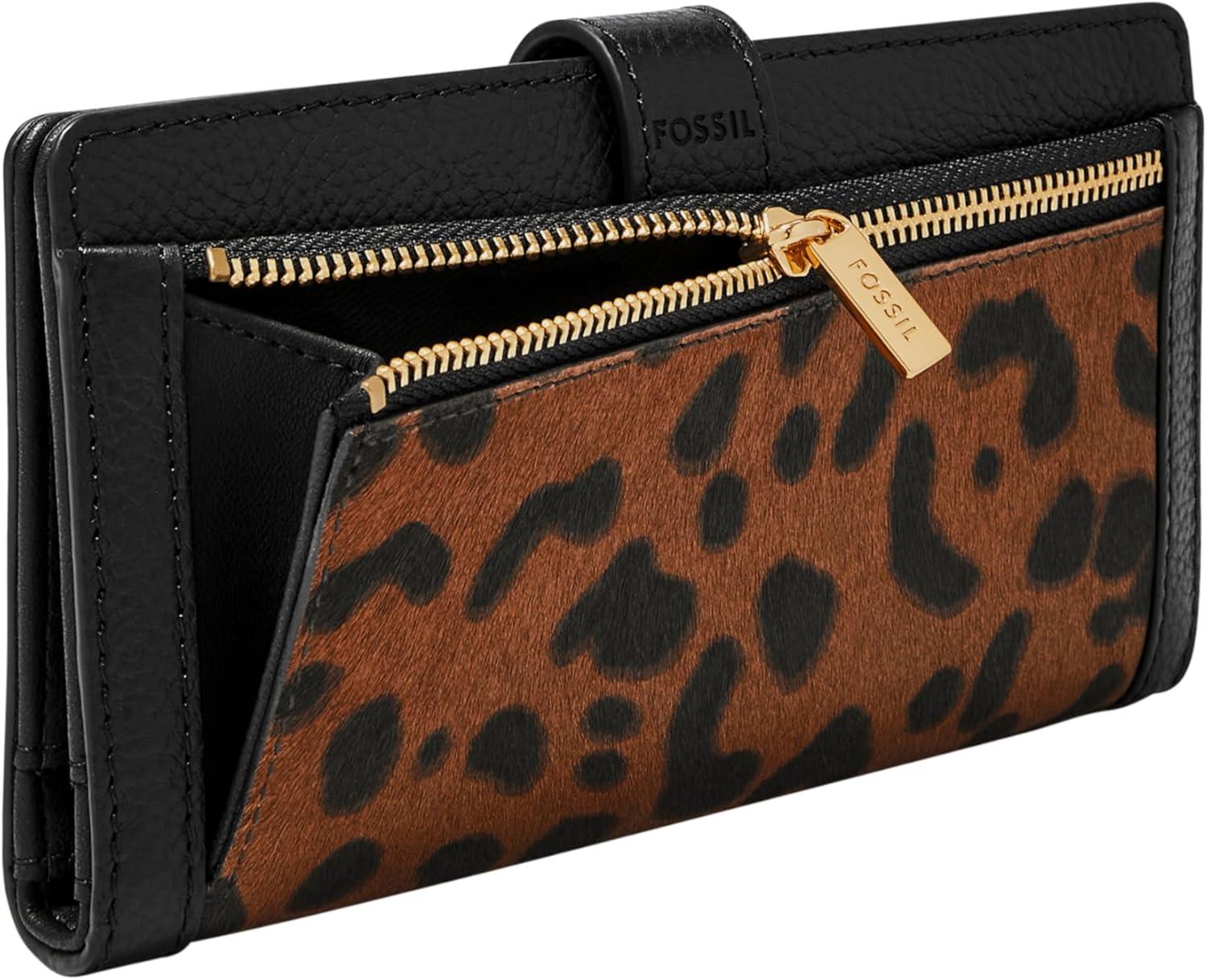 imageFossil Womens Harwell Tab Bifold WalletBlackLeopard Haircalf