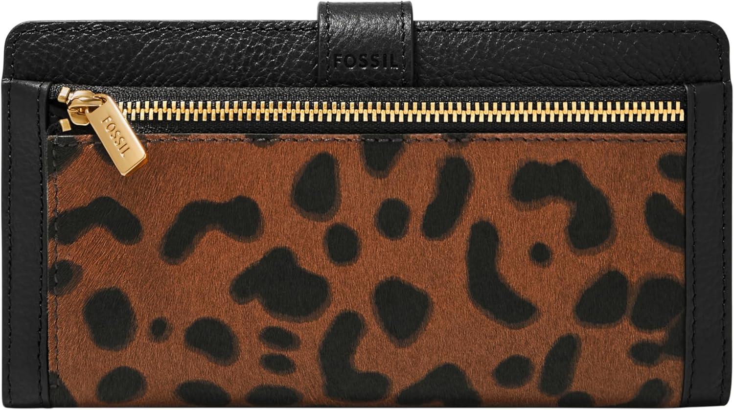 imageFossil Womens Harwell Tab Bifold WalletBlackLeopard Haircalf