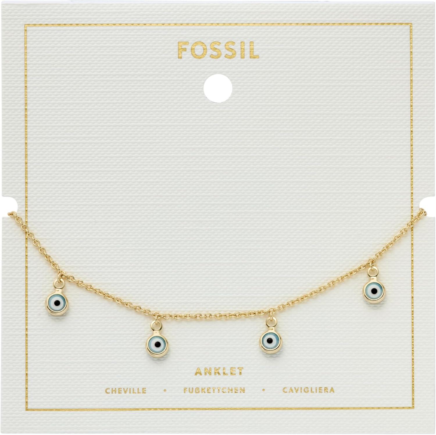 imageFossil Womens Heritage DLink Brass Chain AnkletGold Evil Eye