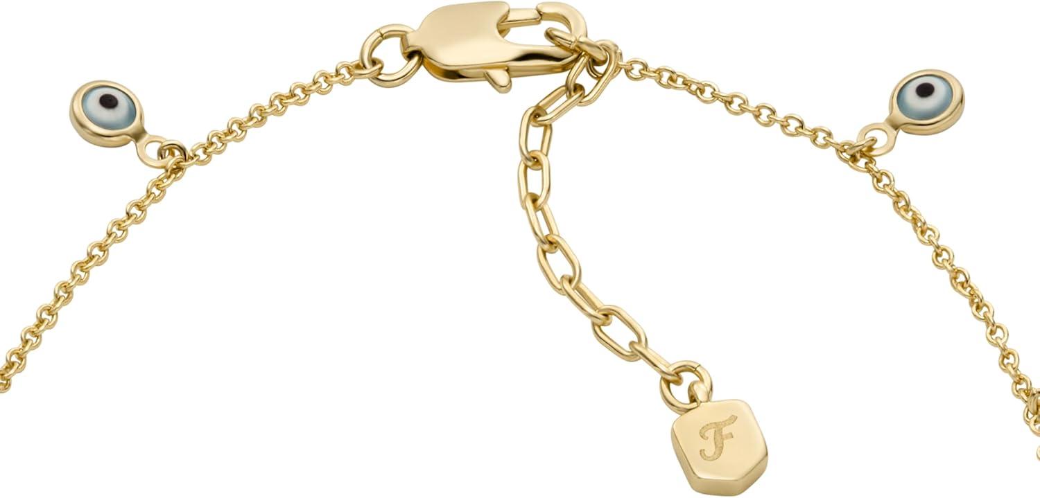 imageFossil Womens Heritage DLink Brass Chain AnkletGold Evil Eye