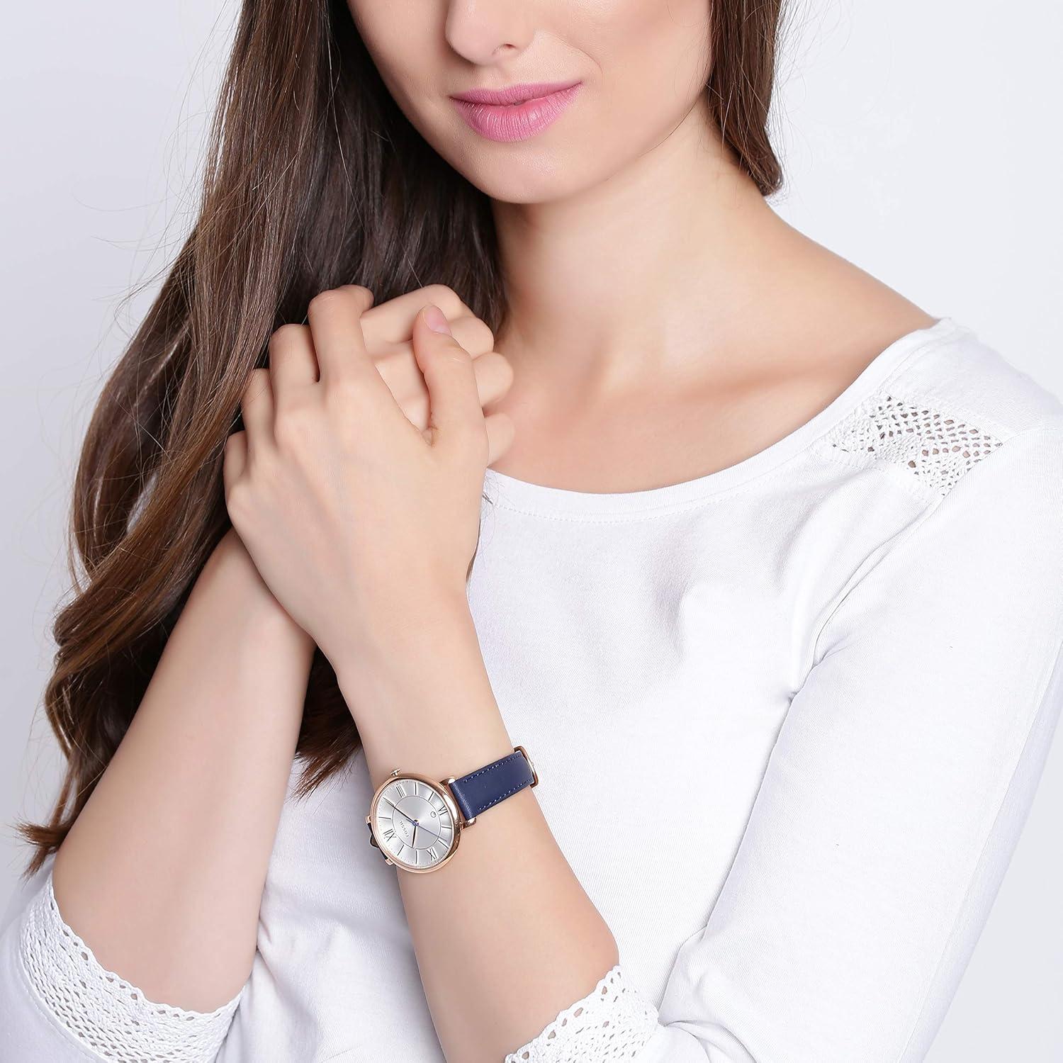 imageFossil Womens Jacqueline Quartz Stainless Steel ThreeHand WatchBlue LeatherRose Gold