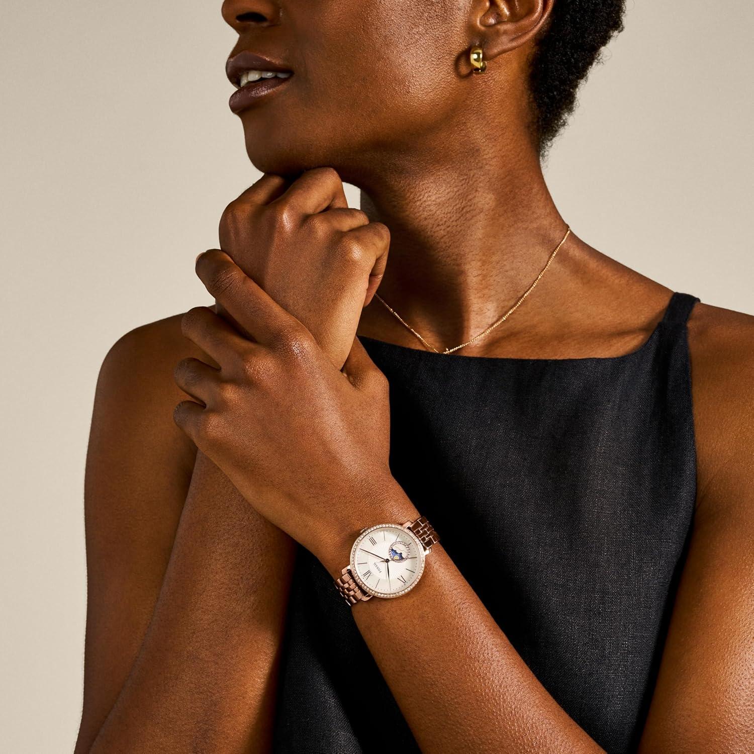 imageFossil Womens Jacqueline Quartz Stainless Steel ThreeHand WatchRose Gold Moonphase