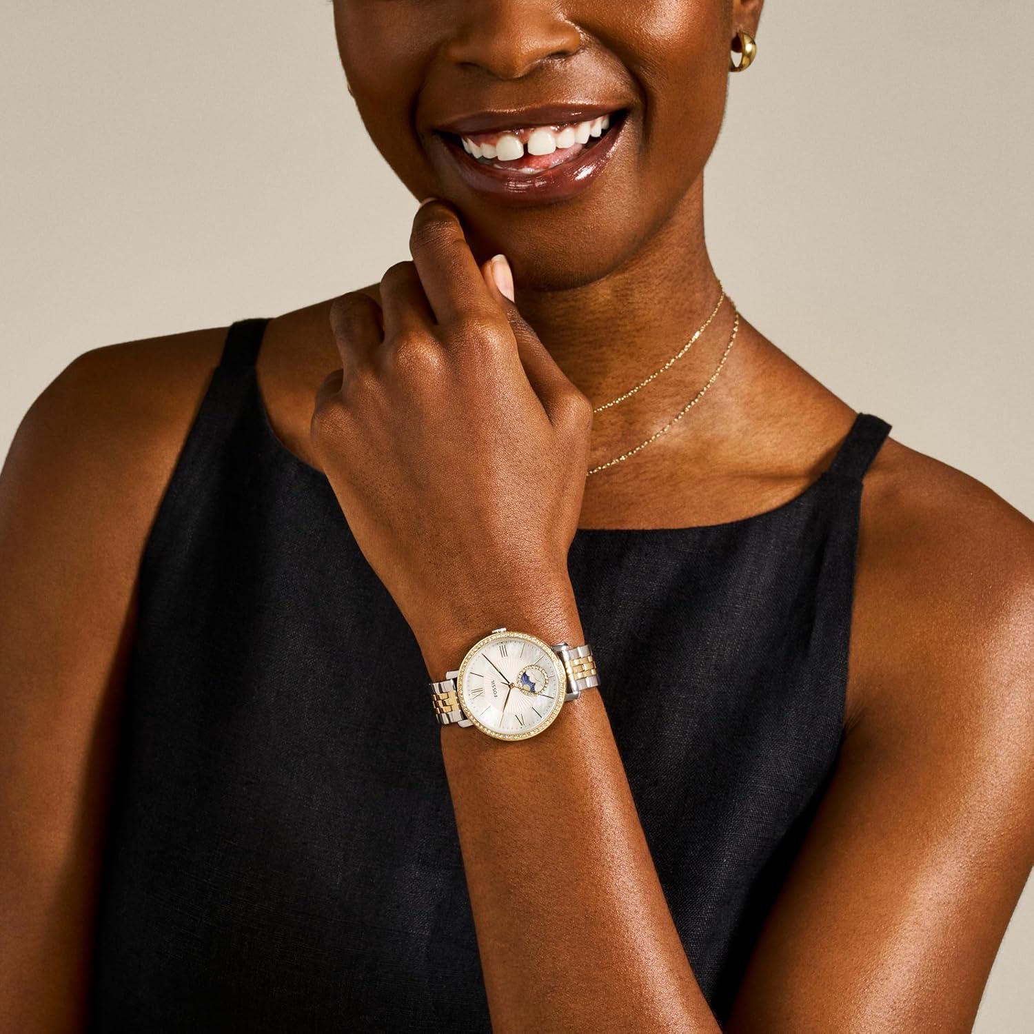 imageFossil Womens Jacqueline Quartz Stainless Steel ThreeHand WatchSilverGold Moonphase