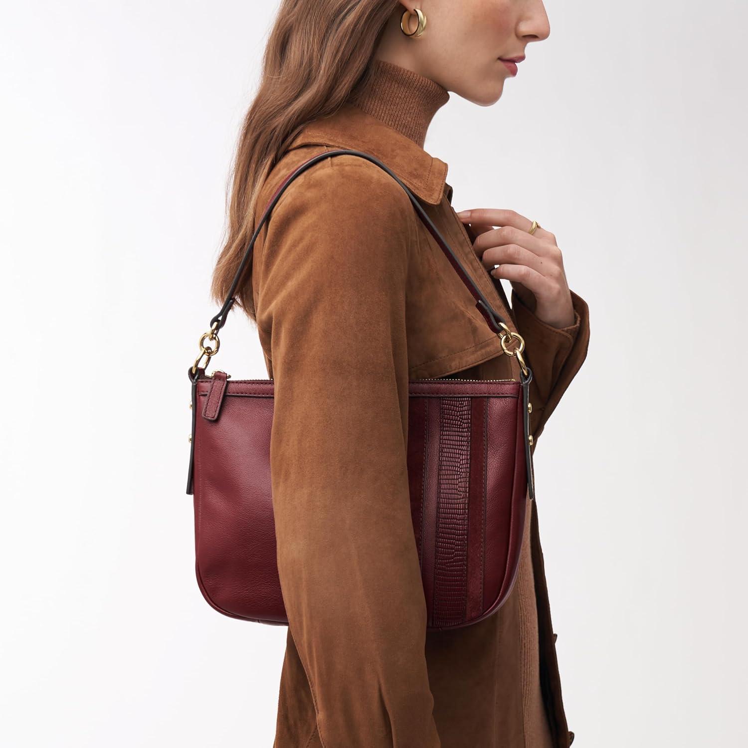 imageFossil Womens Jolie Leather Crossbody Purse Handbag for WomenMahogany Suede Lizard