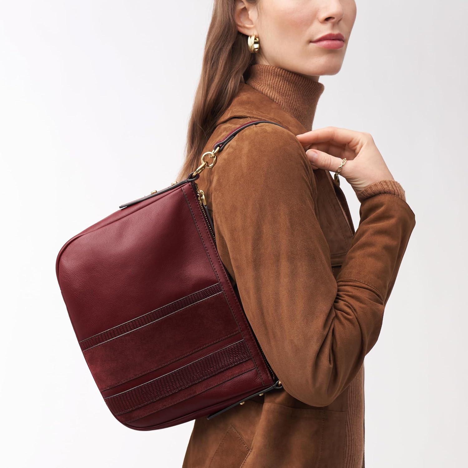 imageFossil Womens Jolie Leather Crossbody Purse Handbag for WomenMahogany Suede Lizard