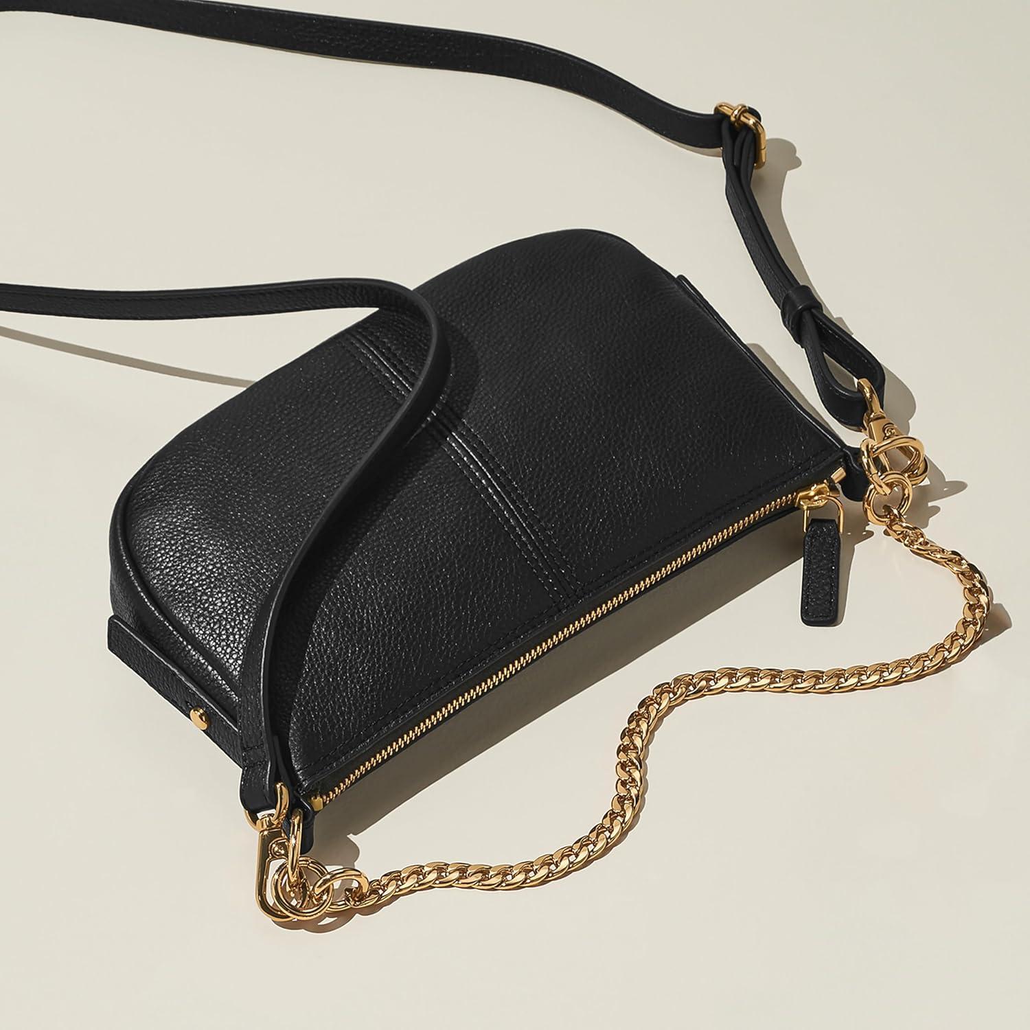 imageFossil Womens Jolie Leather Small Shoulder Bag Purse Handbag for WomenBlack W Chain