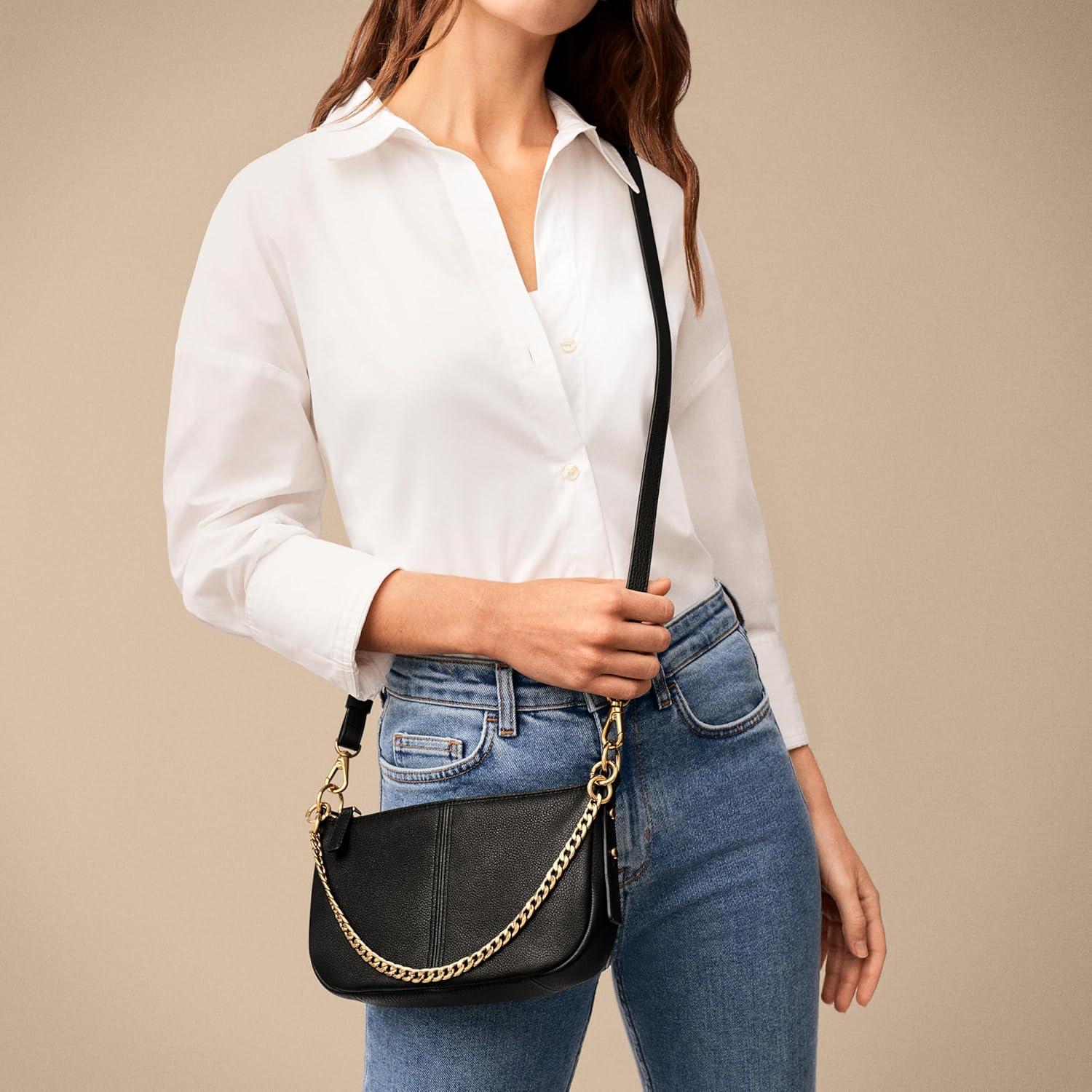 imageFossil Womens Jolie Leather Small Shoulder Bag Purse Handbag for WomenBlack W Chain