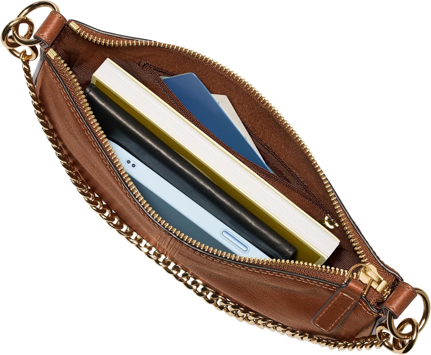 imageFossil Womens Jolie Leather Small Shoulder Bag Purse Handbag for WomenBrown W Chain