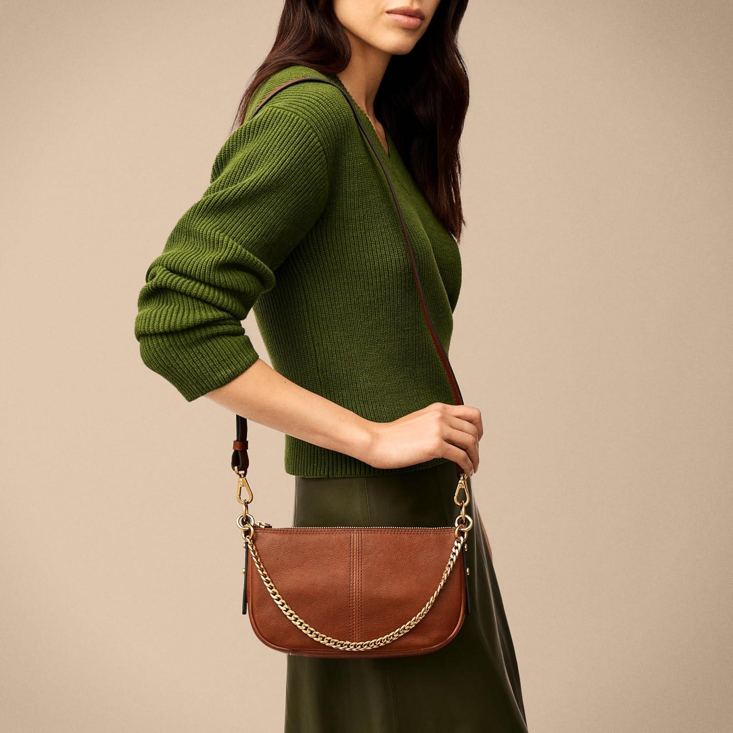 imageFossil Womens Jolie Leather Small Shoulder Bag Purse Handbag for WomenBrown W Chain