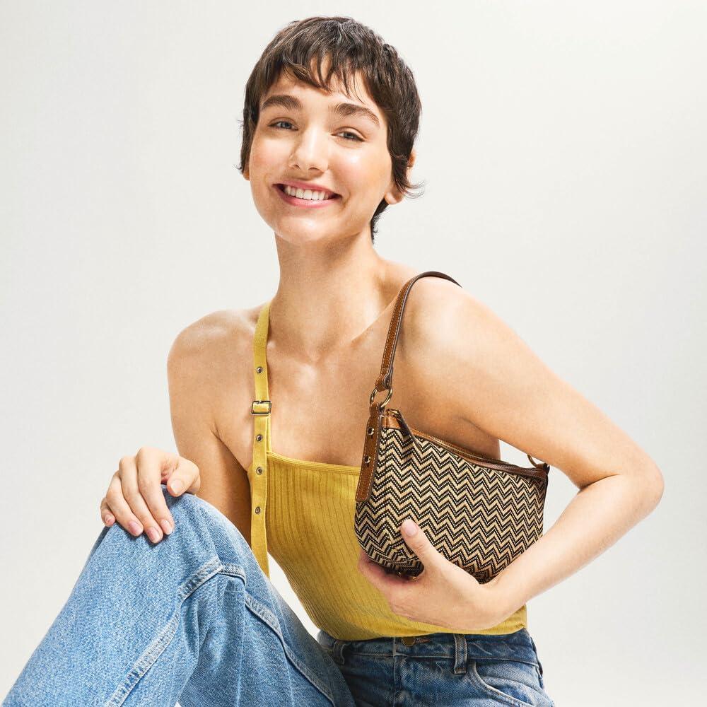 imageFossil Womens Jolie Leather Small Shoulder Bag Purse Handbag for WomenChevron Straw