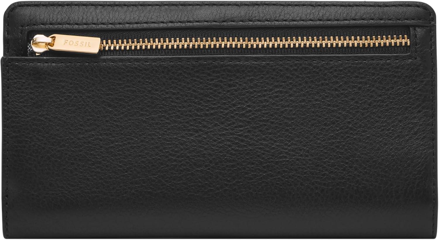 imageFossil Womens Liza Leather Slim Bifold Wallet for WomenBlack W Gold