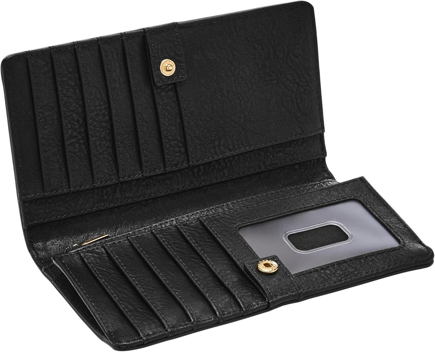 imageFossil Womens Liza Leather Slim Bifold Wallet for WomenBlack W Gold