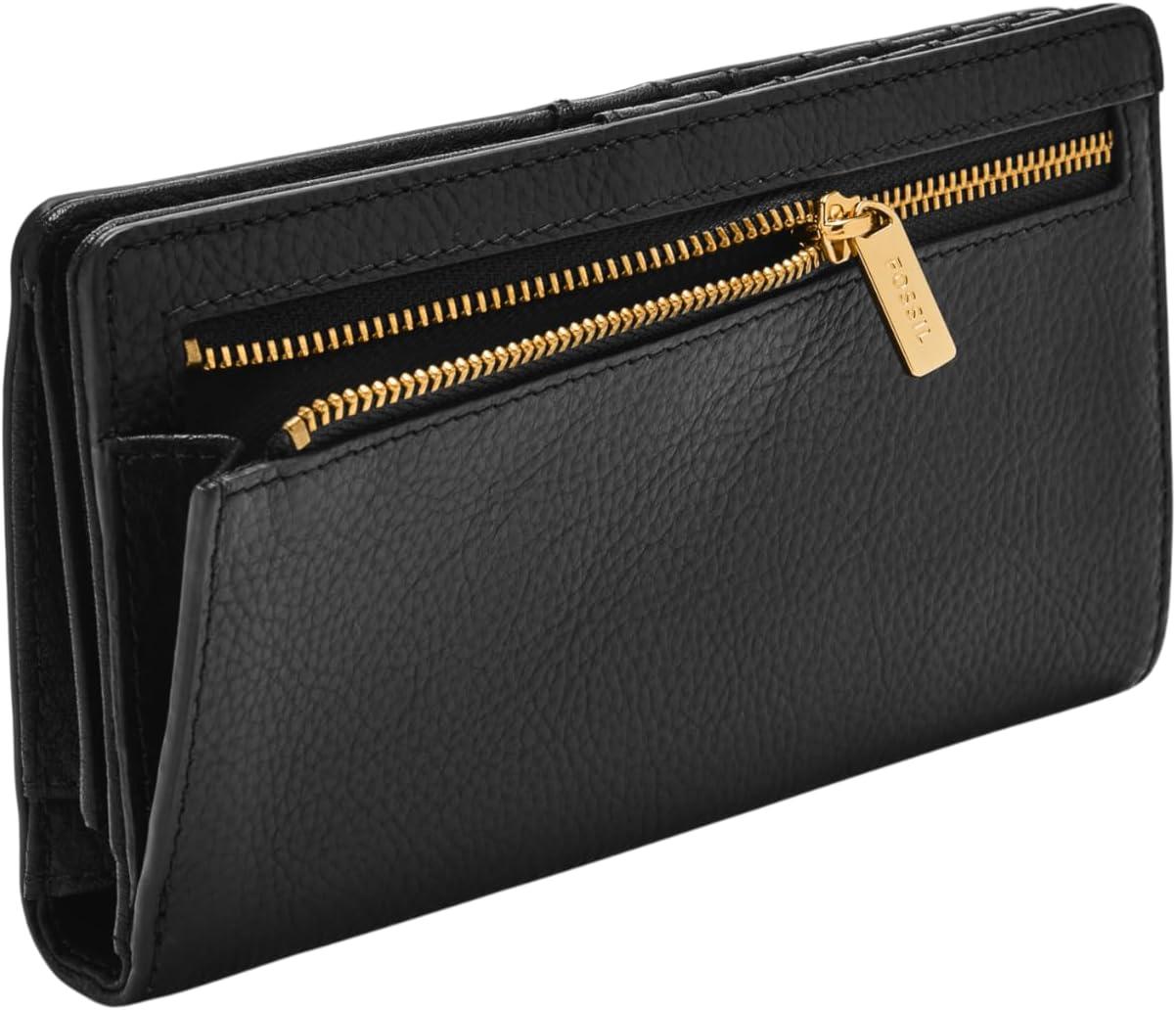 imageFossil Womens Liza Leather Slim Bifold Wallet for WomenBlack W Gold