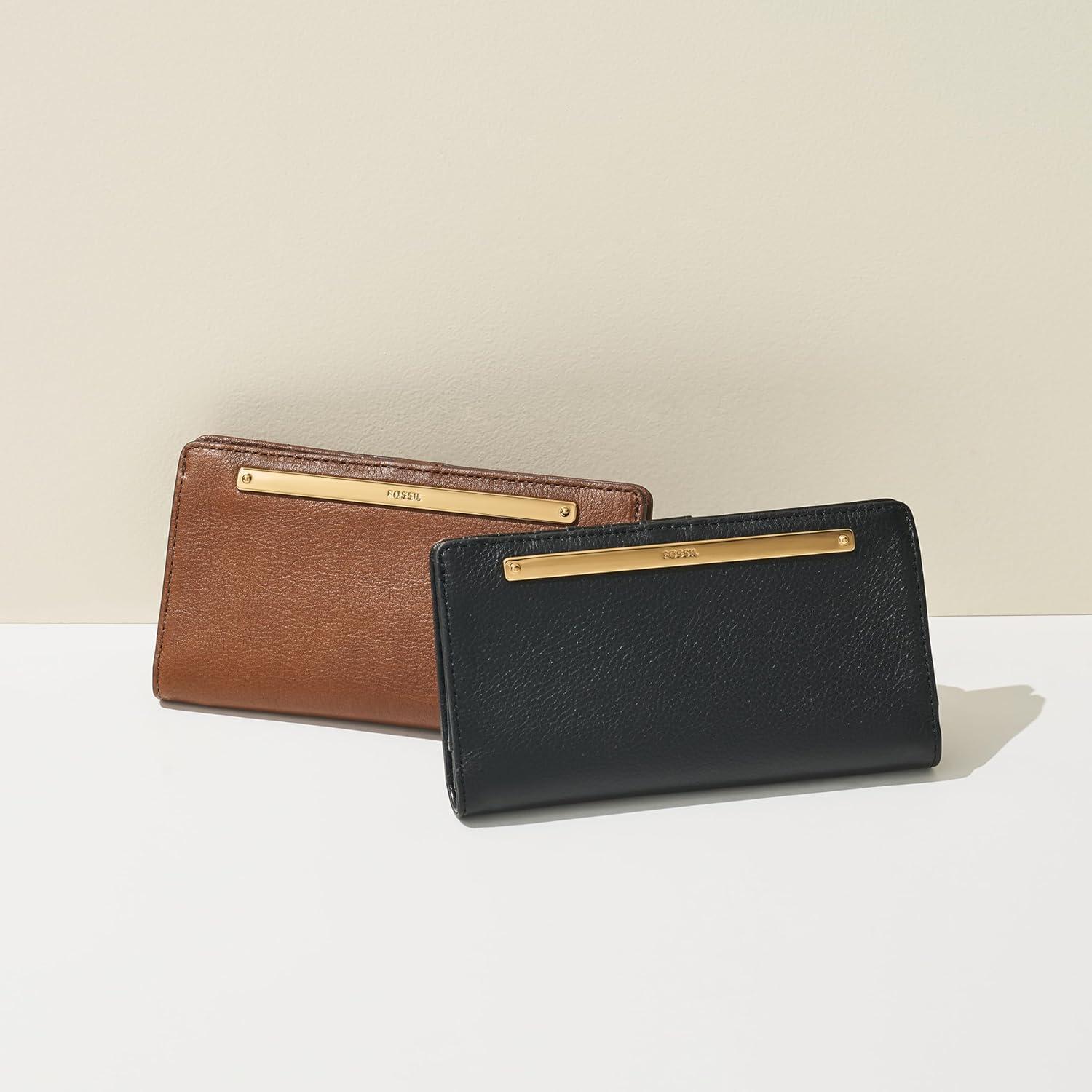 imageFossil Womens Liza Leather Slim Bifold Wallet for WomenBlack W Gold
