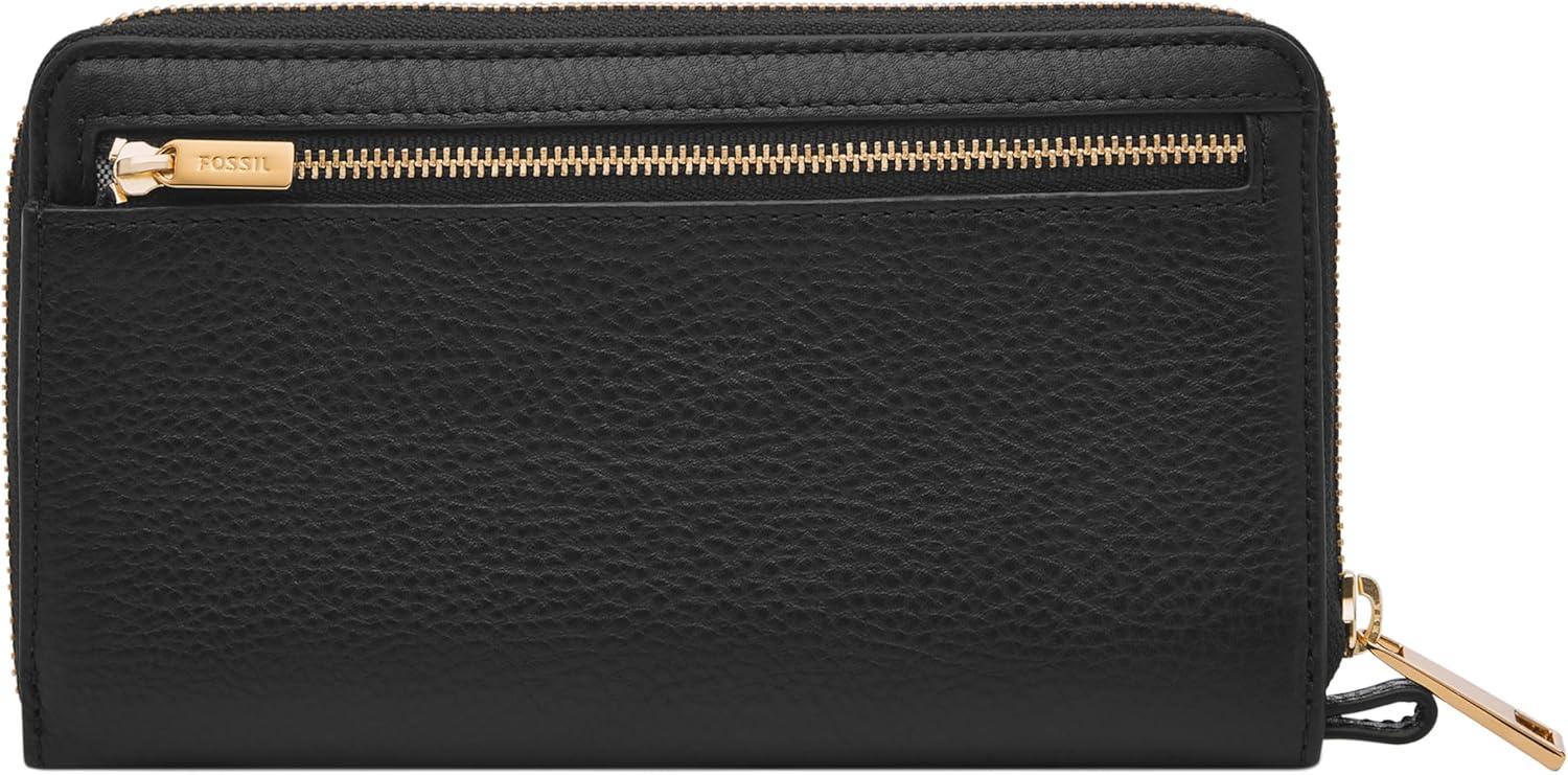 imageFossil Womens Liza Leather Wallet Zip Around Clutch with Wristlet Strap Black Model SL7878G001Black