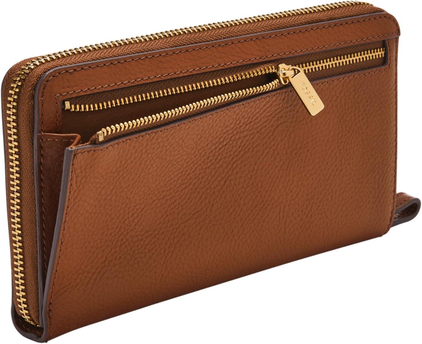 imageFossil Womens Liza Leather Wallet Zip Around Clutch with Wristlet Strap Black Model SL7878G001Brown