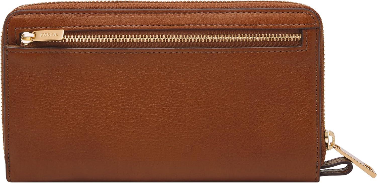 imageFossil Womens Liza Leather Wallet Zip Around Clutch with Wristlet Strap Black Model SL7878G001Brown