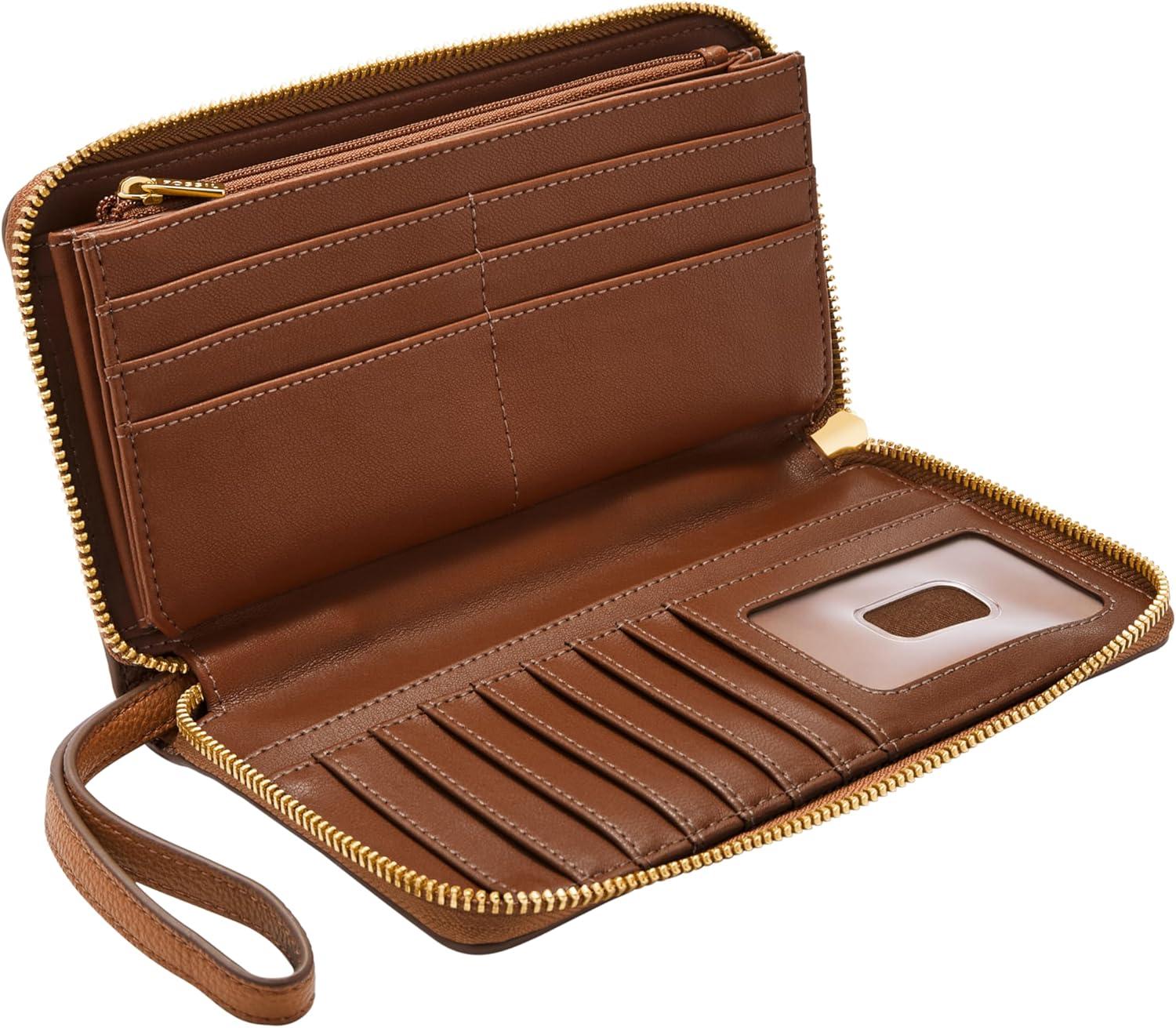 imageFossil Womens Liza Leather Wallet Zip Around Clutch with Wristlet Strap Black Model SL7878G001Multi Woven