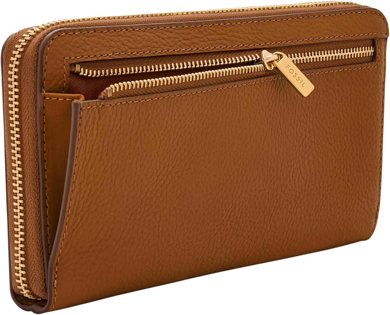 imageFossil Womens Liza Leather Wallet Zip Around Clutch with Wristlet Strap Black Model SL7878G001Multi Woven