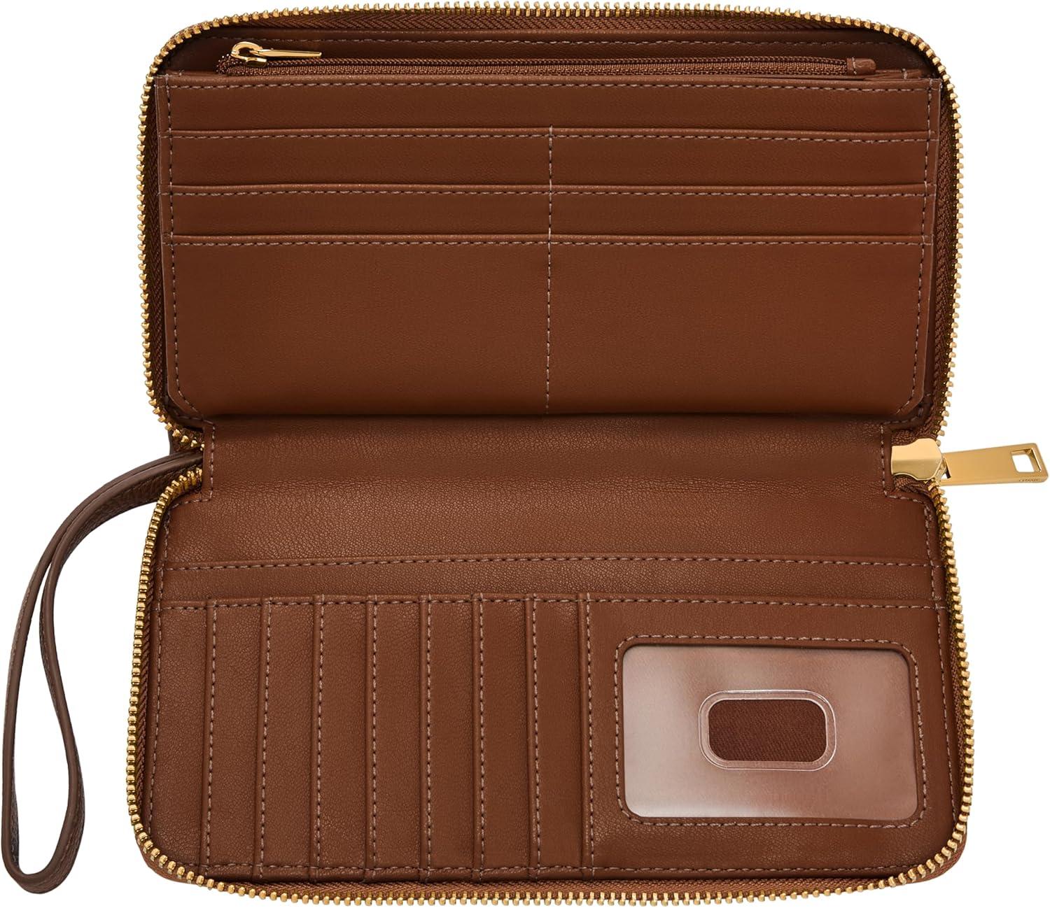 imageFossil Womens Liza Leather Wallet Zip Around Clutch with Wristlet Strap Black Model SL7878G001Multi Woven