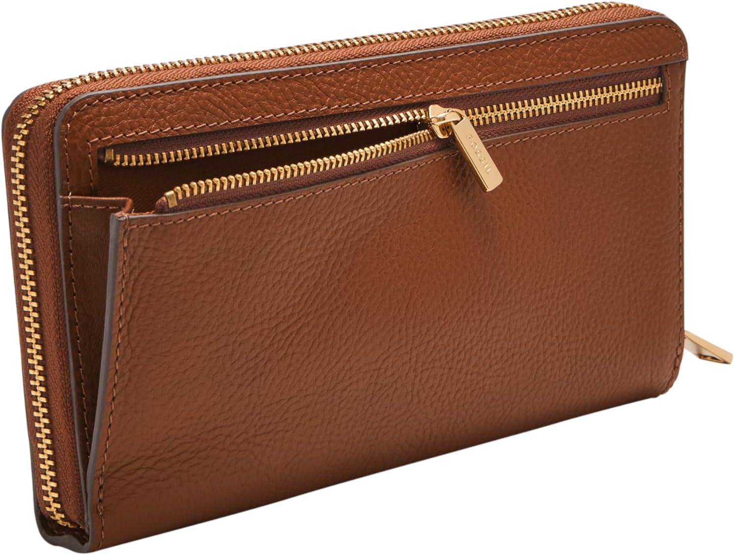 imageFossil Womens Liza Leather Wallet Zip Around Clutch with Wristlet Strap Black Model SL7878G001Neutral Woven