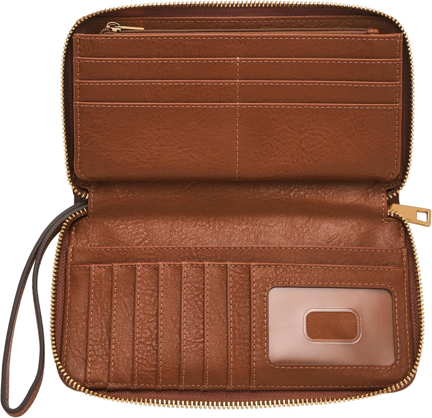 imageFossil Womens Liza Leather Wallet Zip Around Clutch with Wristlet Strap Black Model SL7878G001Neutral Woven