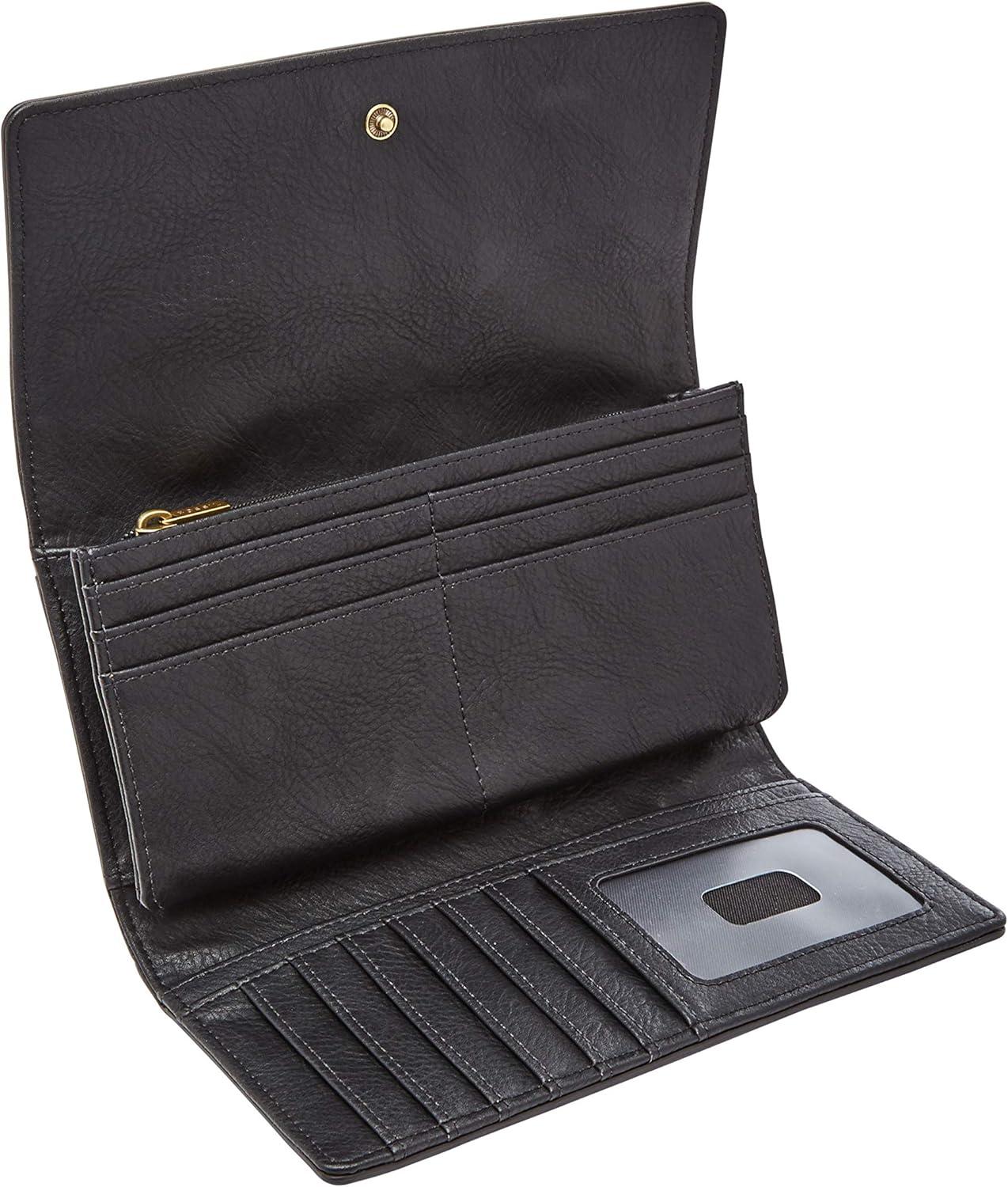 imageFossil Womens Logan Leather Wallet RFID Blocking Flap Clutch Organizer Black Model SL7833001Black