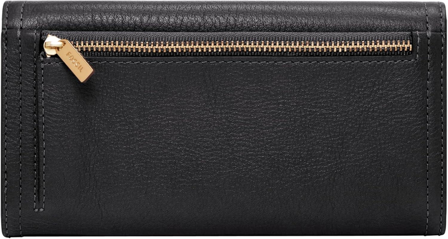 imageFossil Womens Logan Leather Wallet RFID Blocking Flap Clutch Organizer Black Model SL7833001Black