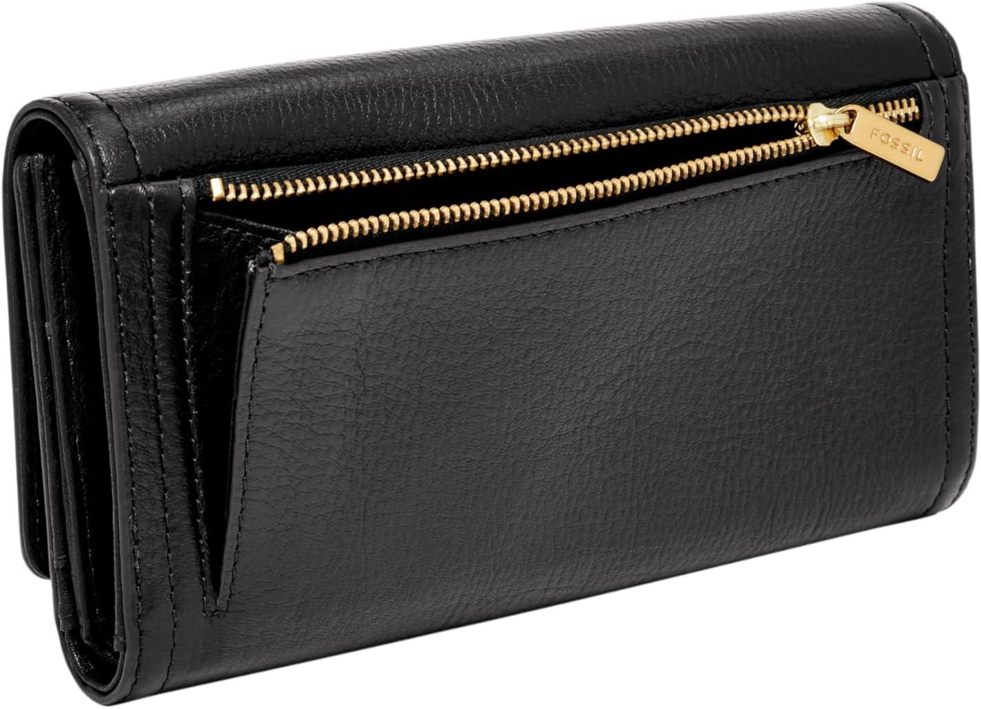 imageFossil Womens Logan Leather Wallet RFID Blocking Flap Clutch Organizer Black Model SL7833001Black
