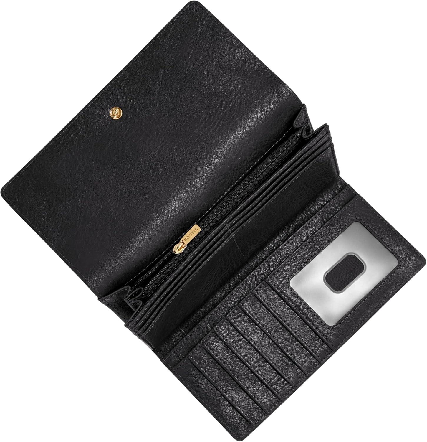 imageFossil Womens Logan Leather Wallet RFID Blocking Flap Clutch Organizer Black Model SL7833001Black