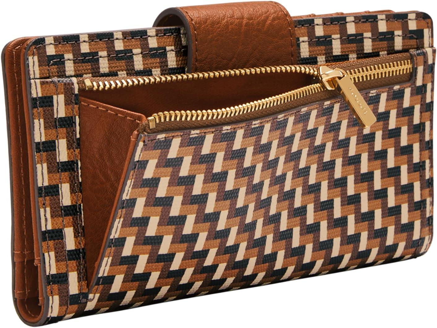 imageFossil Womens Logan Leather Wallet RFID Blocking Tab Clutch Black Model SL7830001Neutral Woven Print
