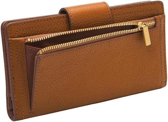 imageFossil Womens Logan Leather Wallet RFID Blocking Tab Clutch Black Model SL7830001Saddle