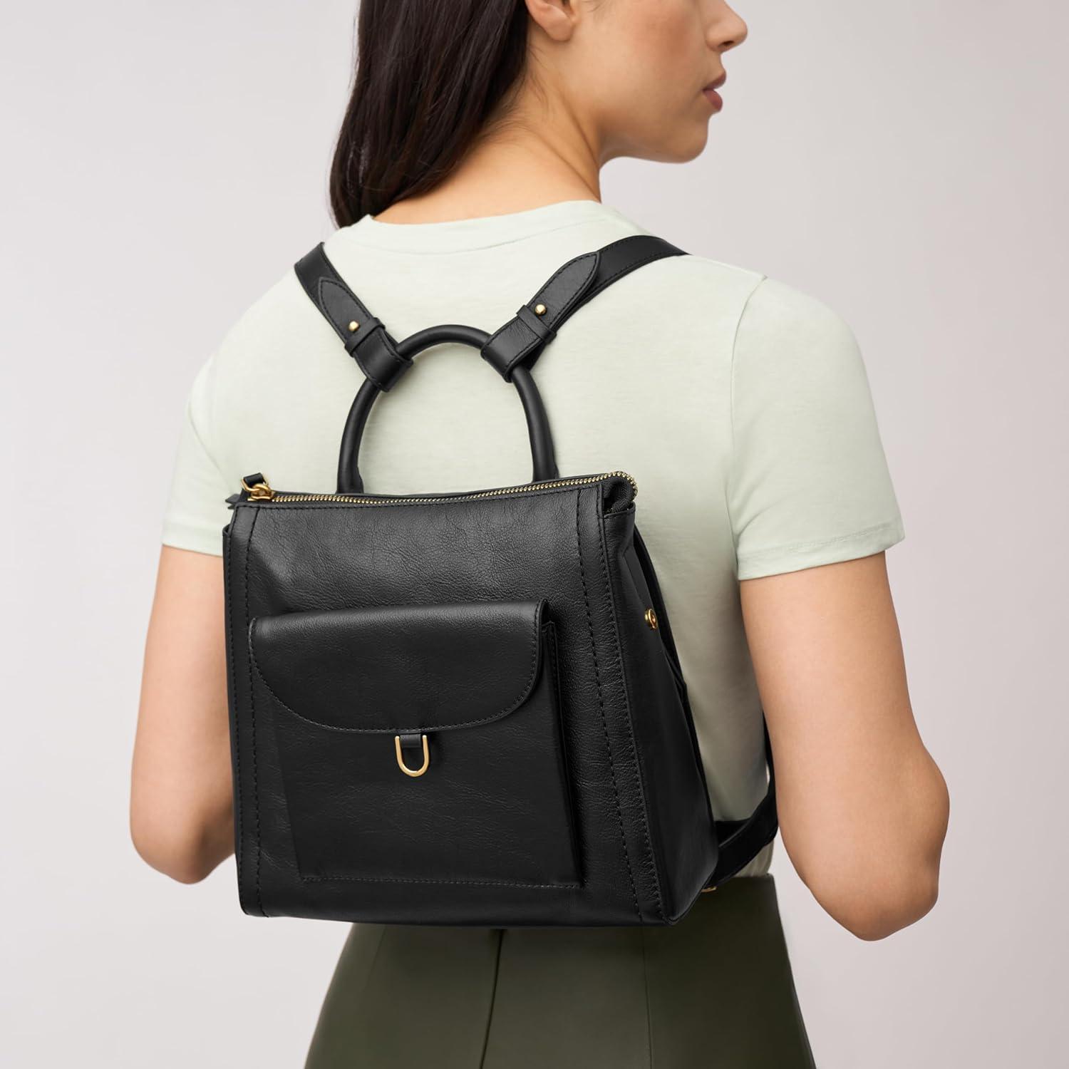 imageFossil Womens Parker Leather Convertible Backpack Purse Handbag for WomenBlack