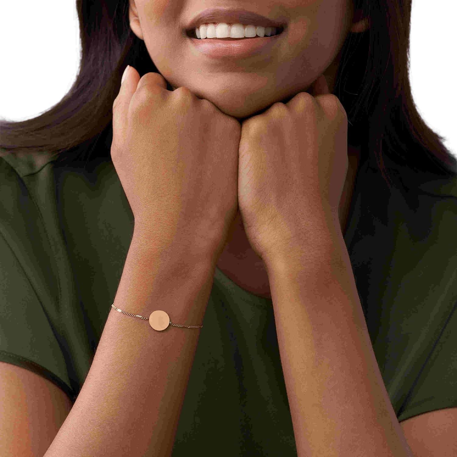 imageFossil Womens Plated Stainless Steel Engravable Personalized Gift Bracelet for WomenRose Gold Disc