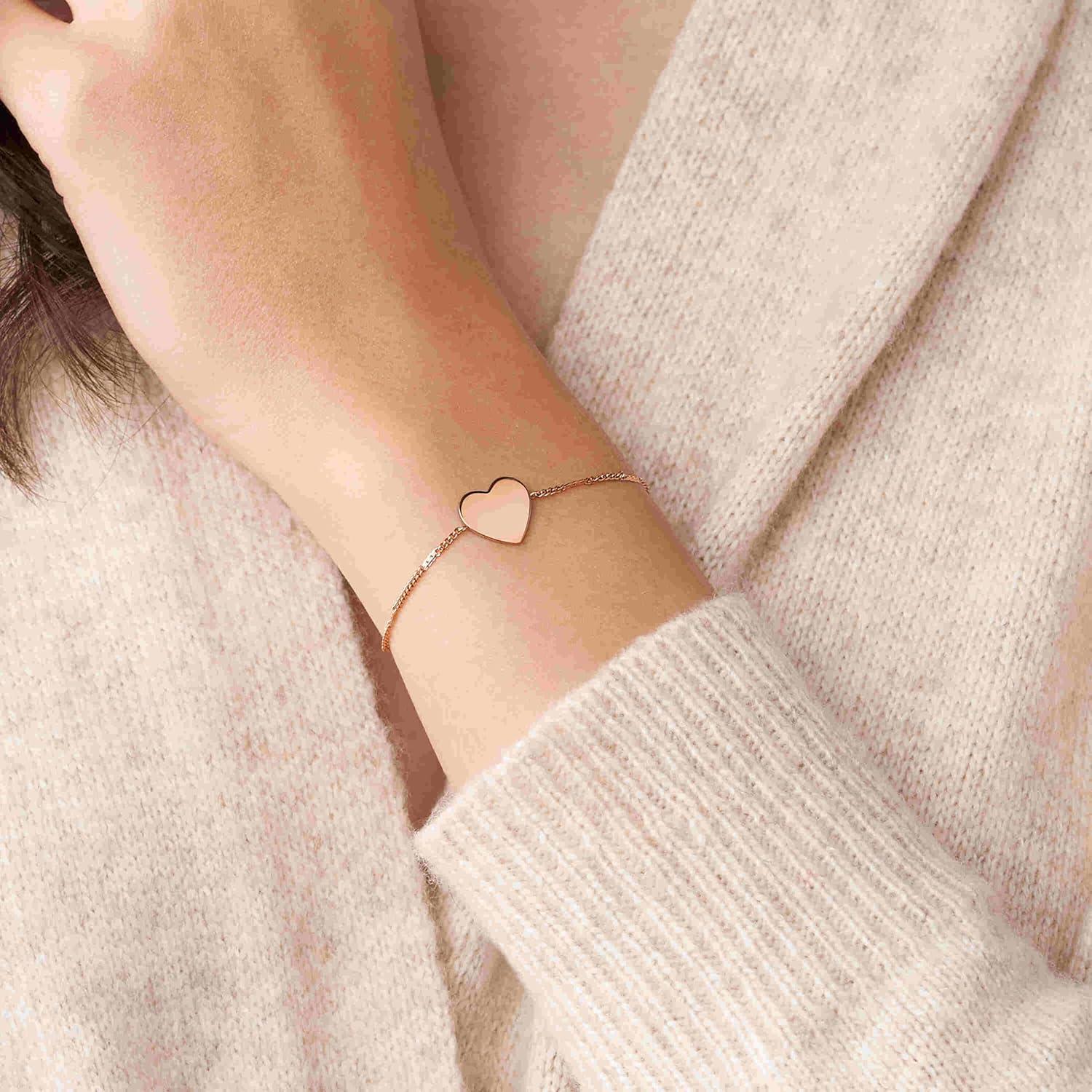 imageFossil Womens Plated Stainless Steel Engravable Personalized Gift Bracelet for WomenRose Gold Heart