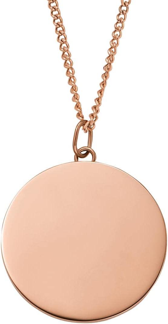 imageFossil Womens Plated Stainless Steel Engravable Personalized Gift Pendant Chain Necklace for WomenDrew Rose Gold Disc
