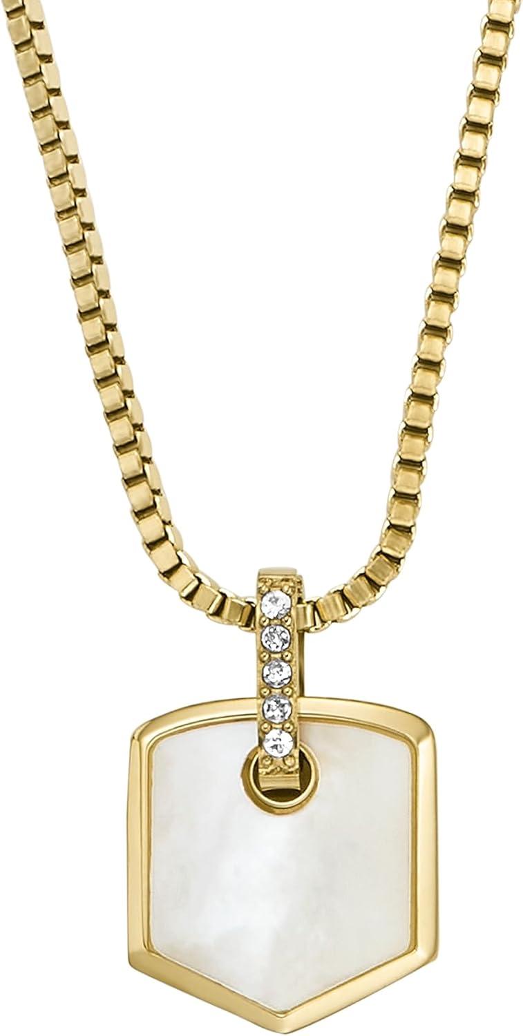 imageFossil Womens Plated Stainless Steel Engravable Personalized Gift Pendant Chain Necklace for WomenGold