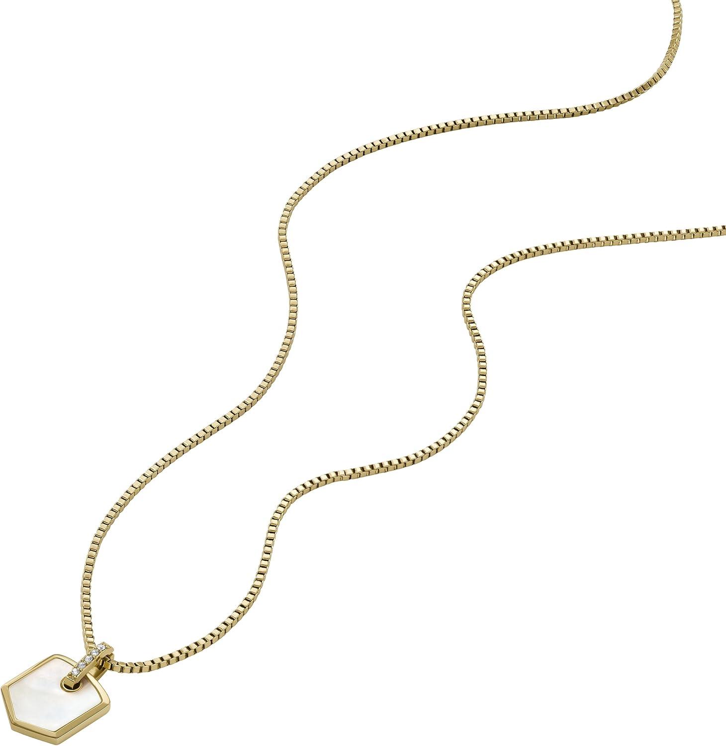 imageFossil Womens Plated Stainless Steel Engravable Personalized Gift Pendant Chain Necklace for WomenGold