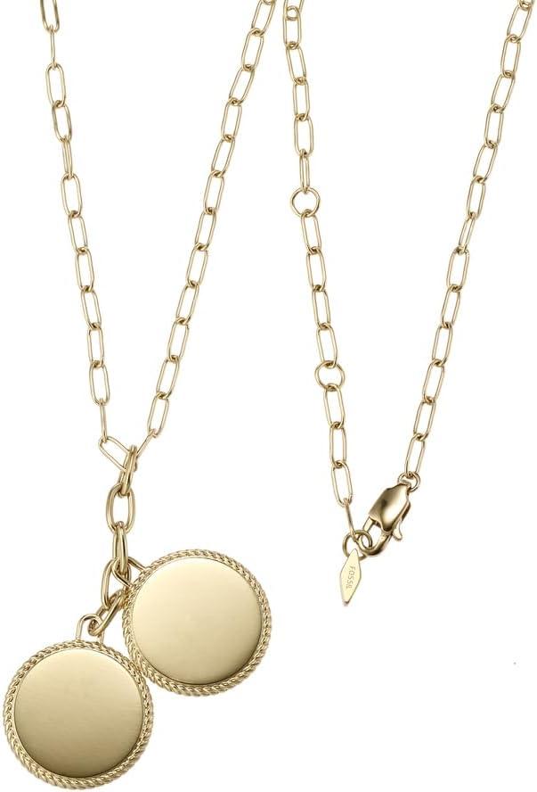 imageFossil Womens Plated Stainless Steel Engravable Personalized Gift Pendant Chain Necklace for WomenGold Drew Double Pendant
