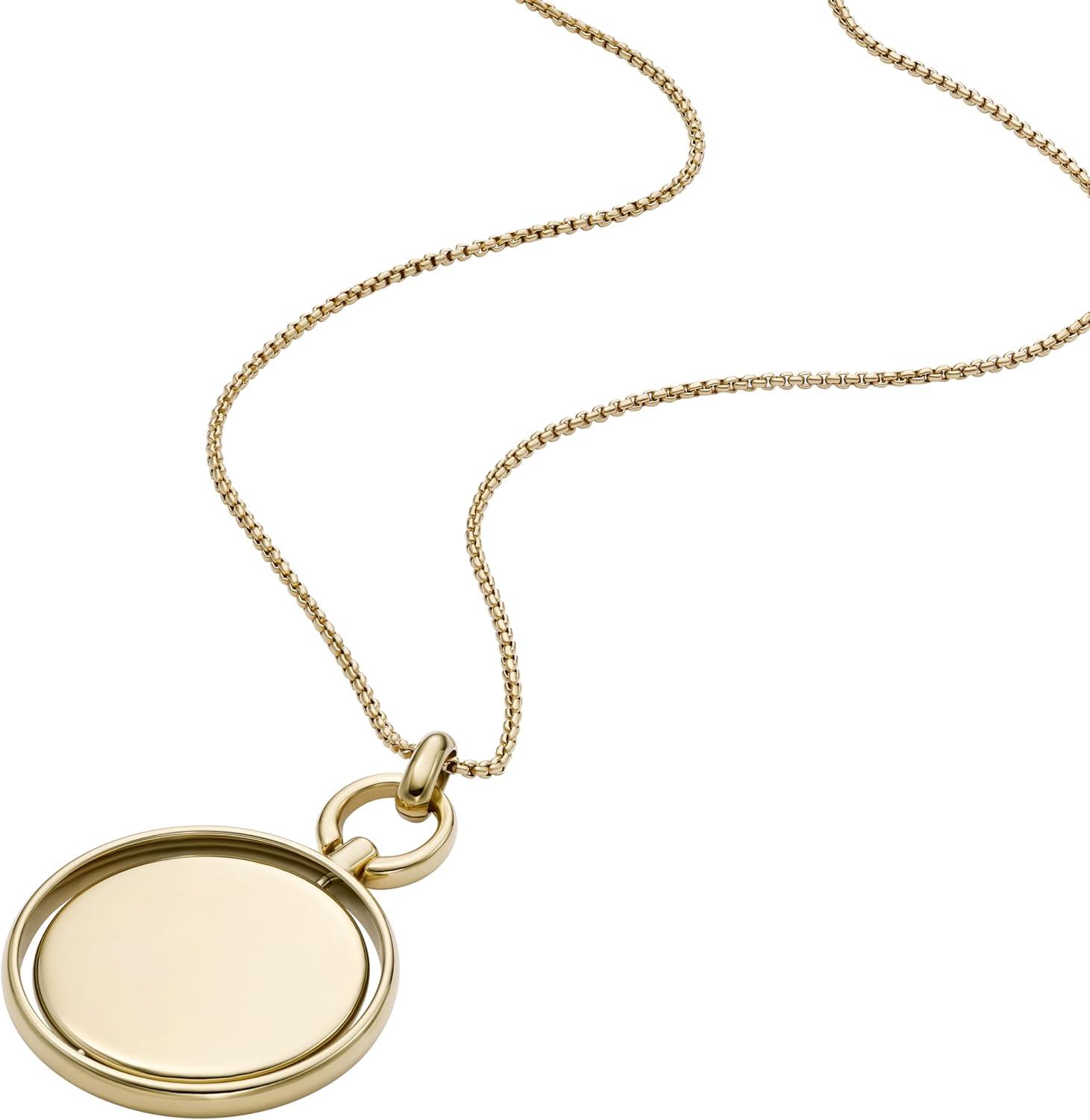 imageFossil Womens Plated Stainless Steel Engravable Personalized Gift Pendant Chain Necklace for WomenGold Heritage Legacy Charm