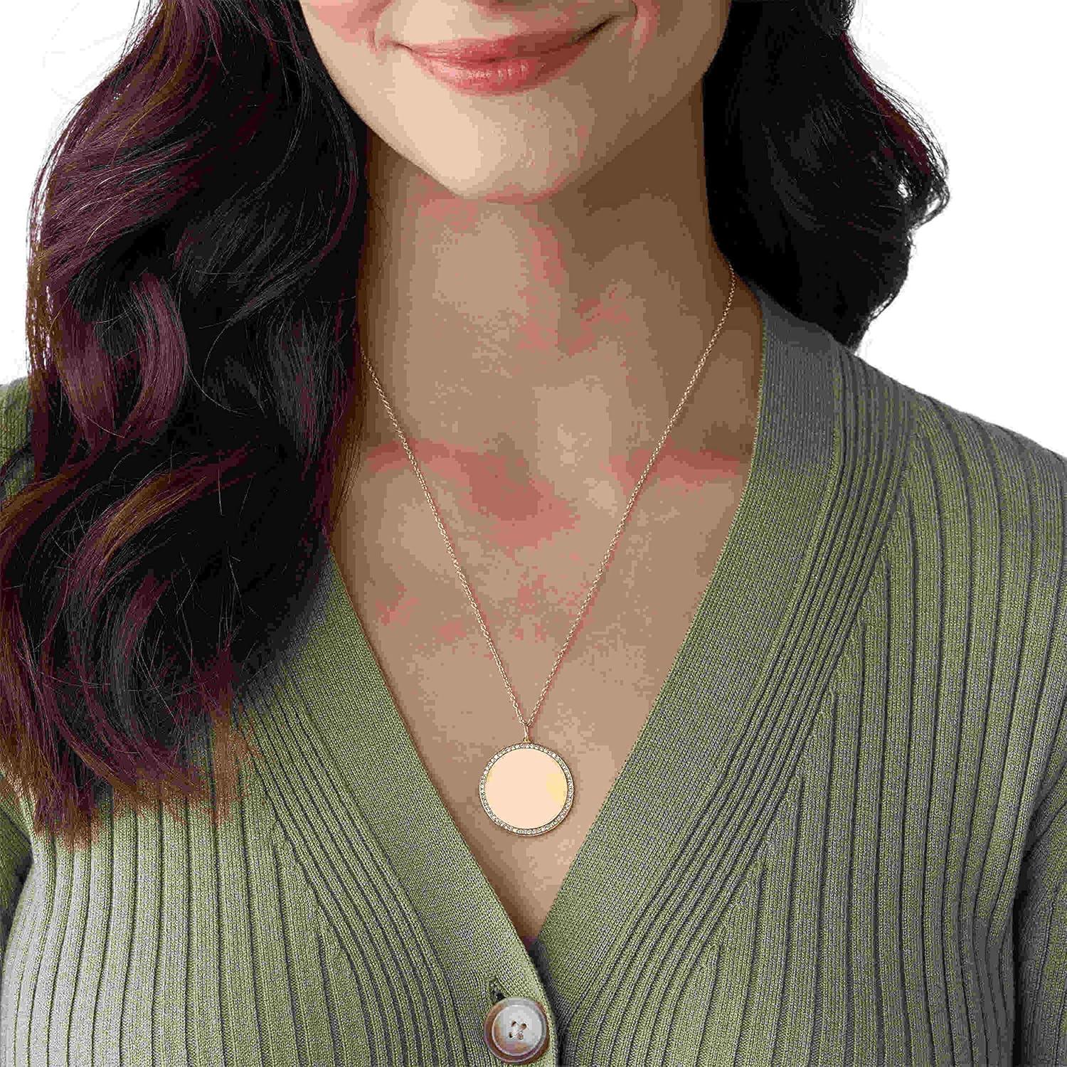 imageFossil Womens Plated Stainless Steel Engravable Personalized Gift Pendant Chain Necklace for WomenGold Large Disc