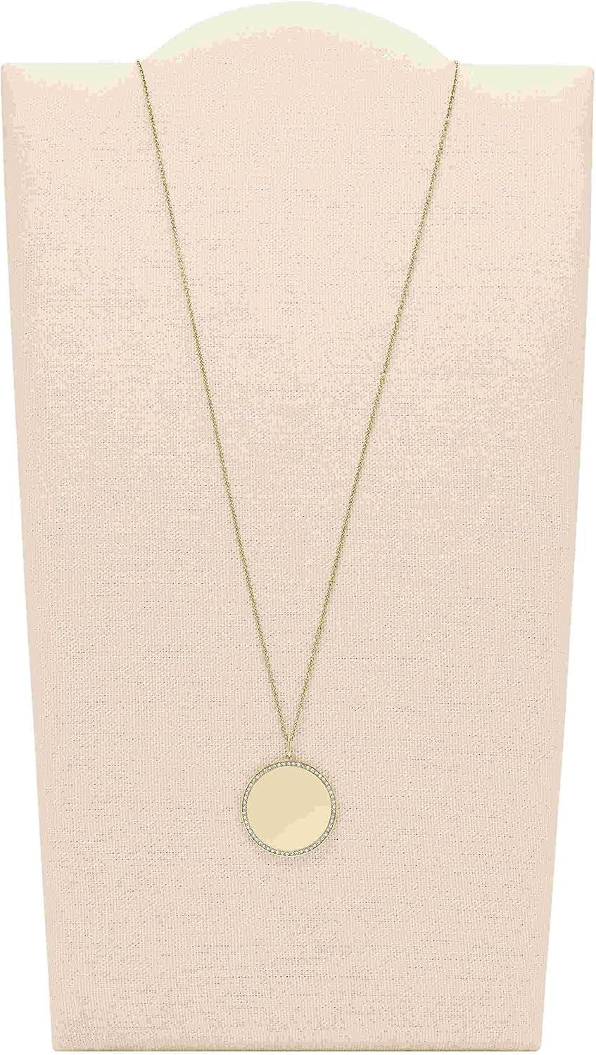 imageFossil Womens Plated Stainless Steel Engravable Personalized Gift Pendant Chain Necklace for WomenGold Large Disc