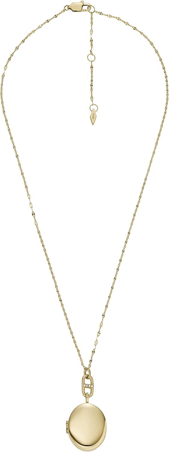 imageFossil Womens Plated Stainless Steel Engravable Personalized Gift Pendant Chain Necklace for WomenGold Locket