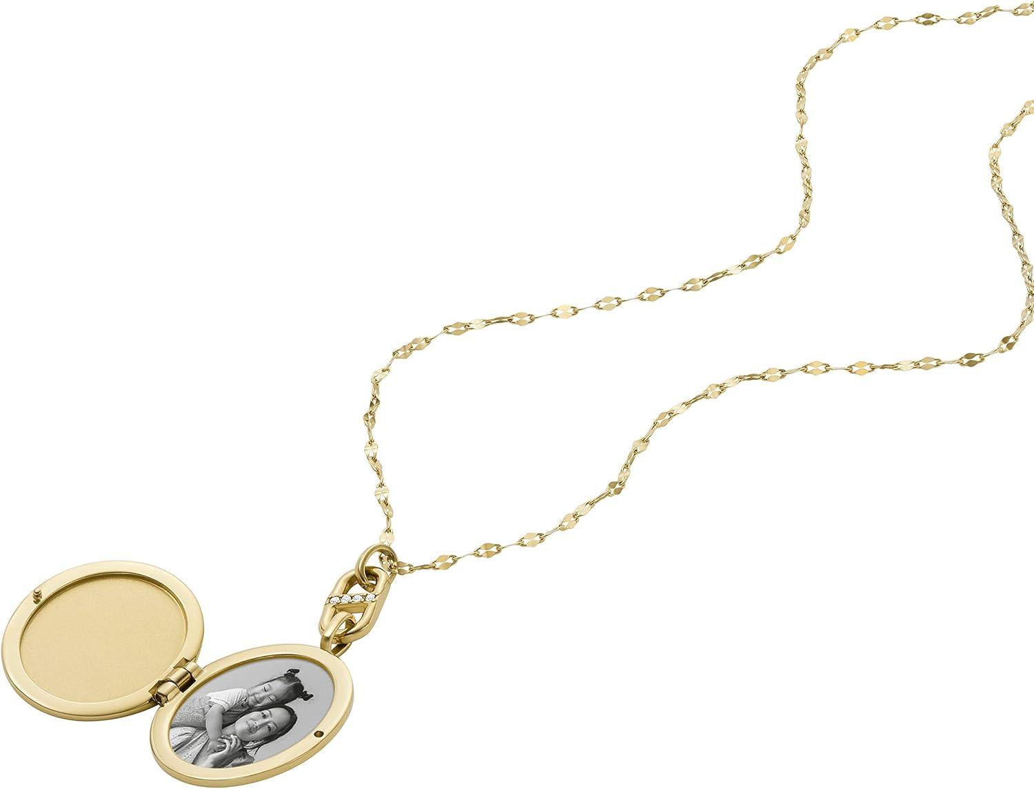 imageFossil Womens Plated Stainless Steel Engravable Personalized Gift Pendant Chain Necklace for WomenGold Locket
