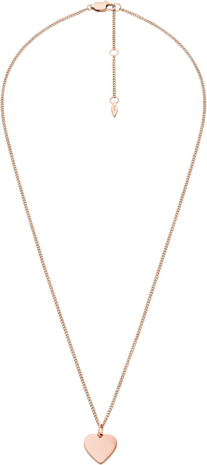 imageFossil Womens Plated Stainless Steel Engravable Personalized Gift Pendant Chain Necklace for WomenRose Gold Heart
