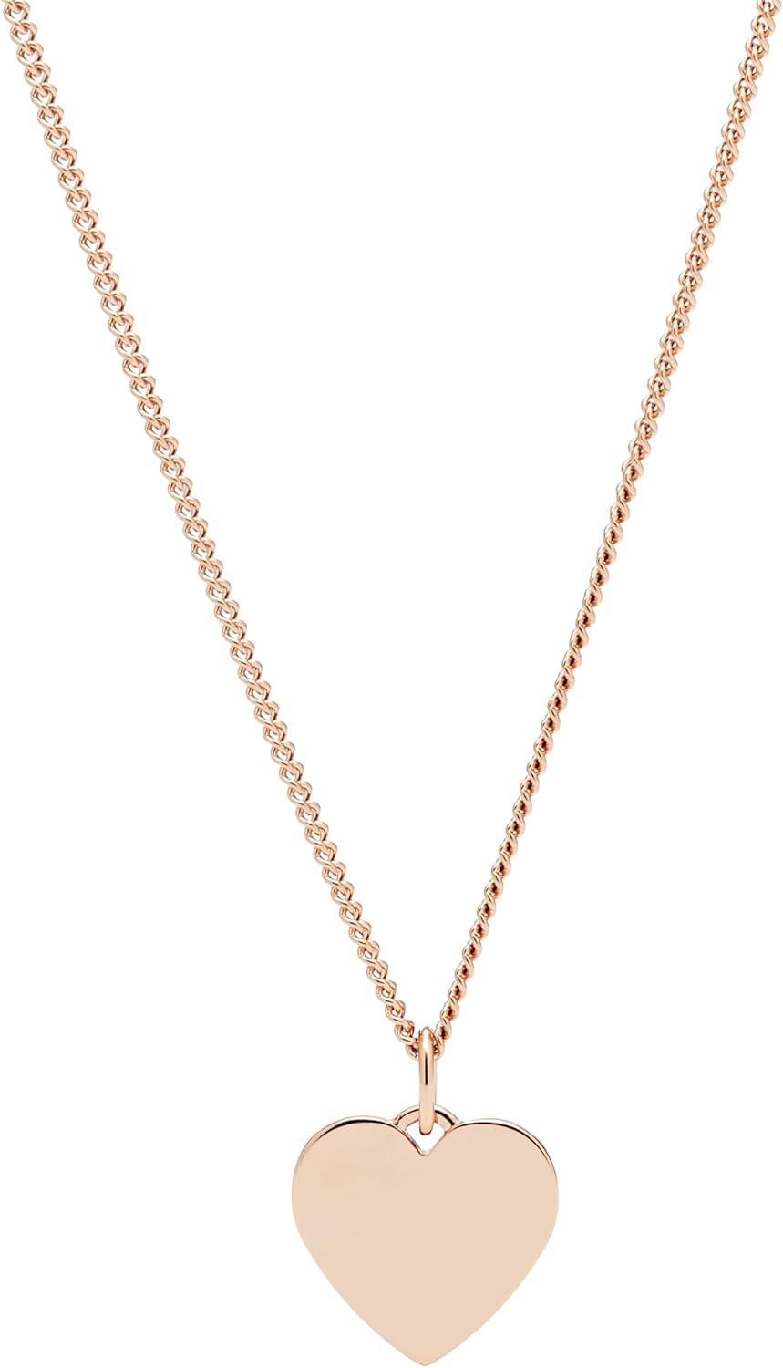 imageFossil Womens Plated Stainless Steel Engravable Personalized Gift Pendant Chain Necklace for WomenRose Gold Heart