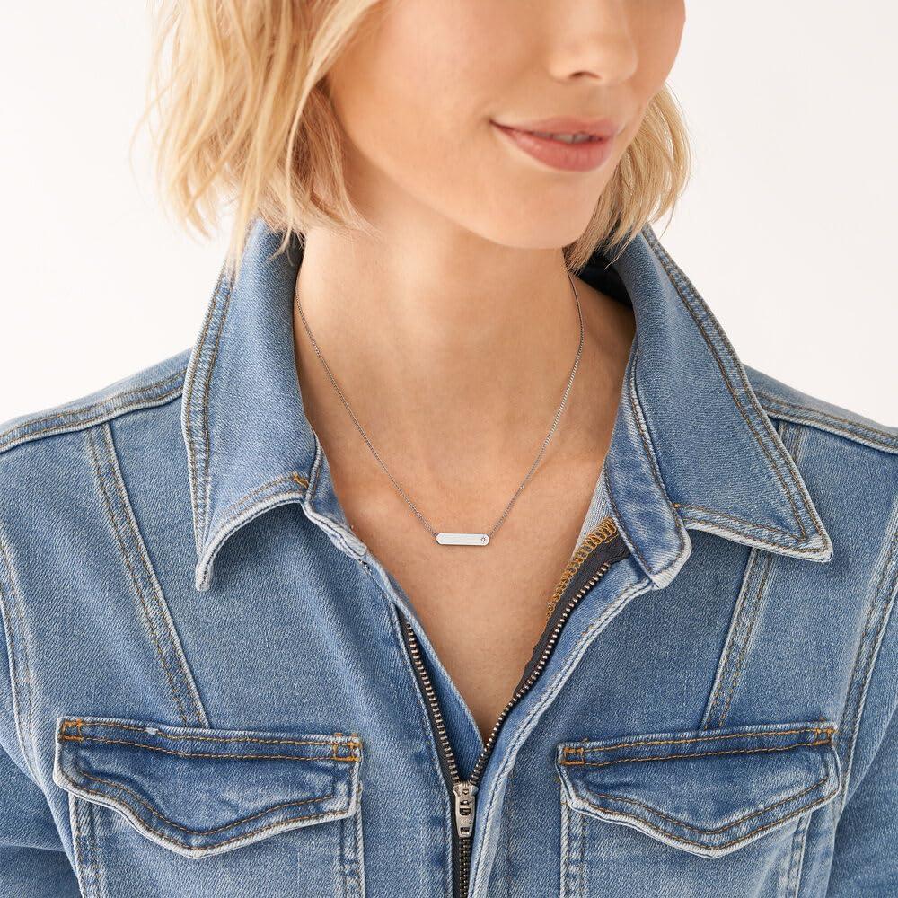 imageFossil Womens Plated Stainless Steel Engravable Personalized Gift Pendant Chain Necklace for WomenSilver