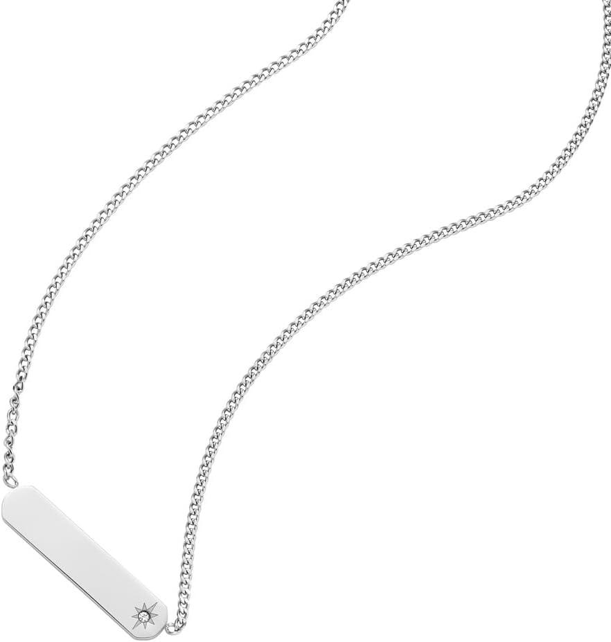imageFossil Womens Plated Stainless Steel Engravable Personalized Gift Pendant Chain Necklace for WomenSilver