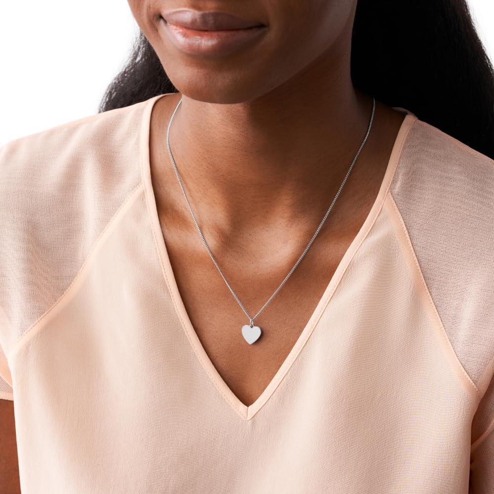 imageFossil Womens Plated Stainless Steel Engravable Personalized Gift Pendant Chain Necklace for WomenSilver Heart