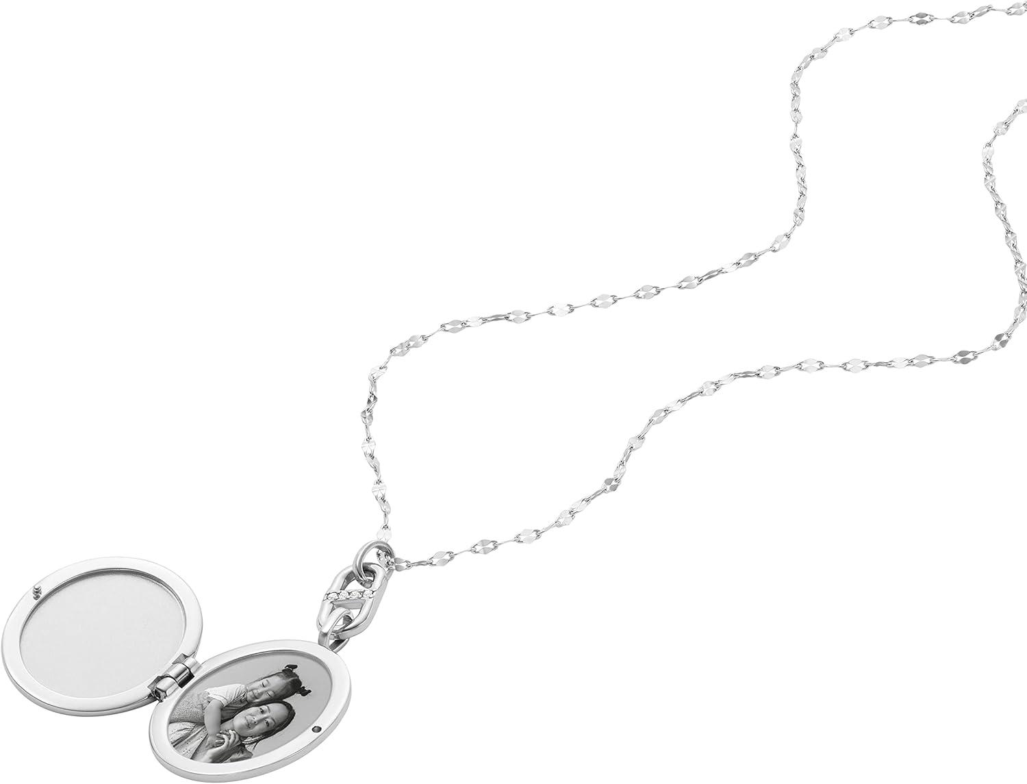 imageFossil Womens Plated Stainless Steel Engravable Personalized Gift Pendant Chain Necklace for WomenSilver Locket